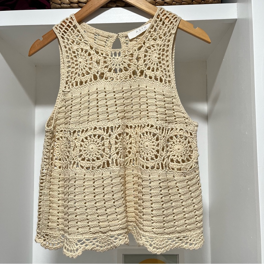 Astr Cream Crochet Tank Top